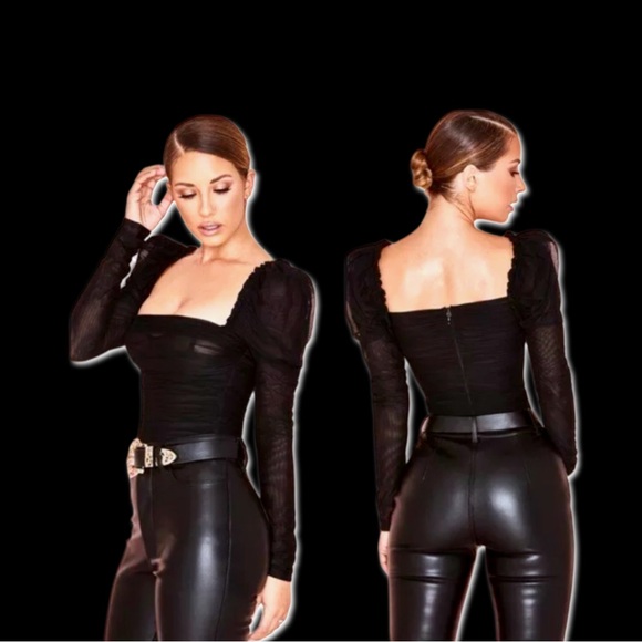 House of CB Black Emme Sheer Organza Tulle Bodysuit NWT - Picture 6 of 15